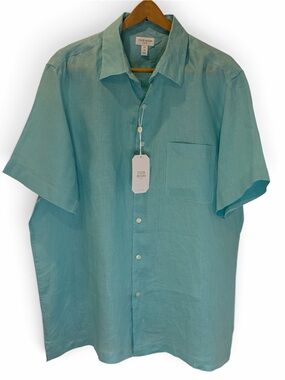 Club Room Linen Light Aqua Short-Sleeve Button-Down Shirt NWT